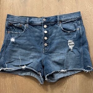 GAP Distressed Button-Front Denim Shorts - Blue